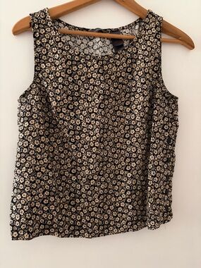 Silk Floral Tank Top with Button Detail